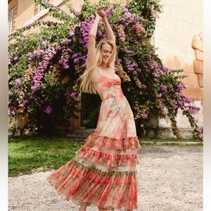 Hutch Elliott Ruffled Printed Tulle Sweetheart Gown 8 NWT